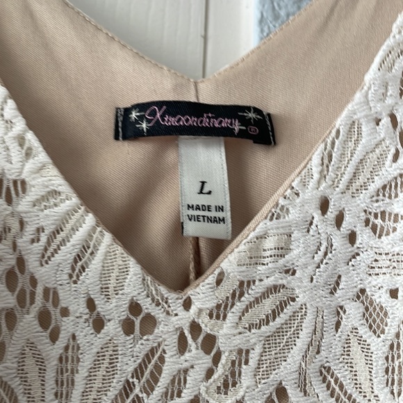 Adjustable Strapless White and Nude Lace Dress - Picture 4 of 6